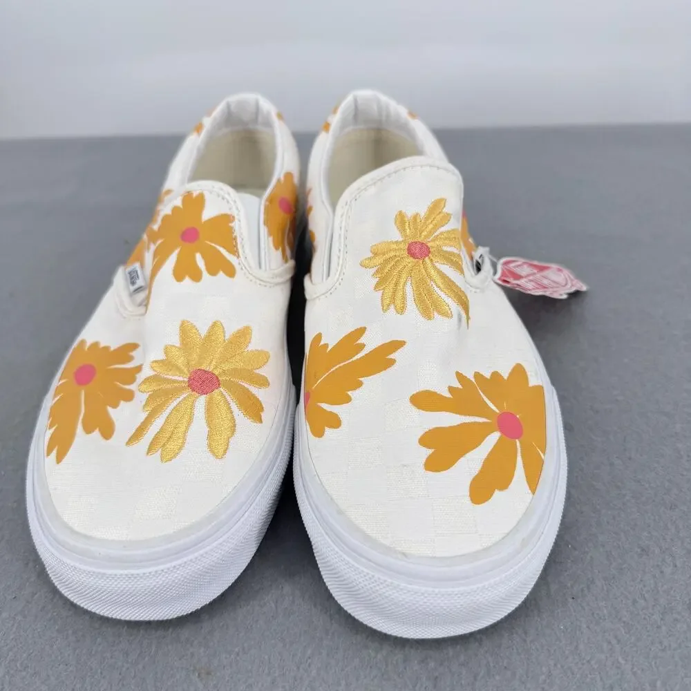 Vans Classic Slip-On Shoes Mens Size 7 Womens 8.5 White Daisy Floral Canvas - Picture 4 of 8
